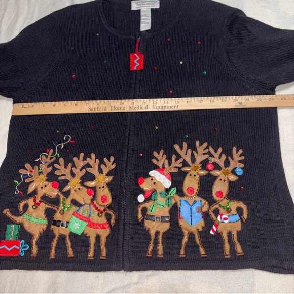 VTG TIARA INTERNATIONAL BlackCardigan  Reindeer Embroidery Full Zip Women’s SzXL - Picture 12 of 14